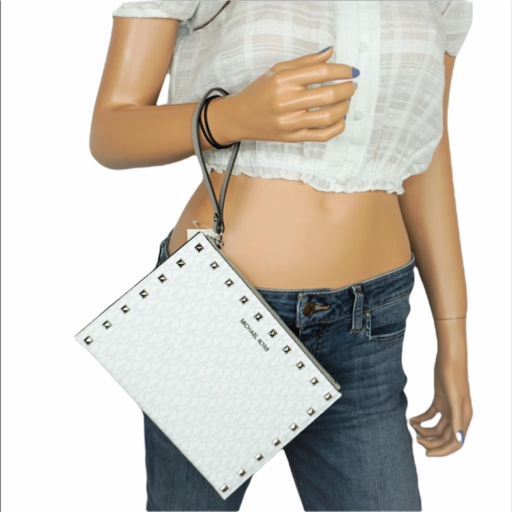 Michael Kors White and Gray Wallet with Modern Studded Design